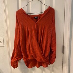 Orange A.n.a  Blouse Cross Front w/ Roll up Sleeves